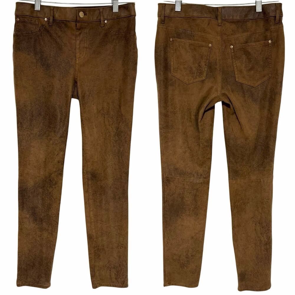 CHICO’S Cracked Suede Skinny Pants Size 00 Camel Brown Business Chic